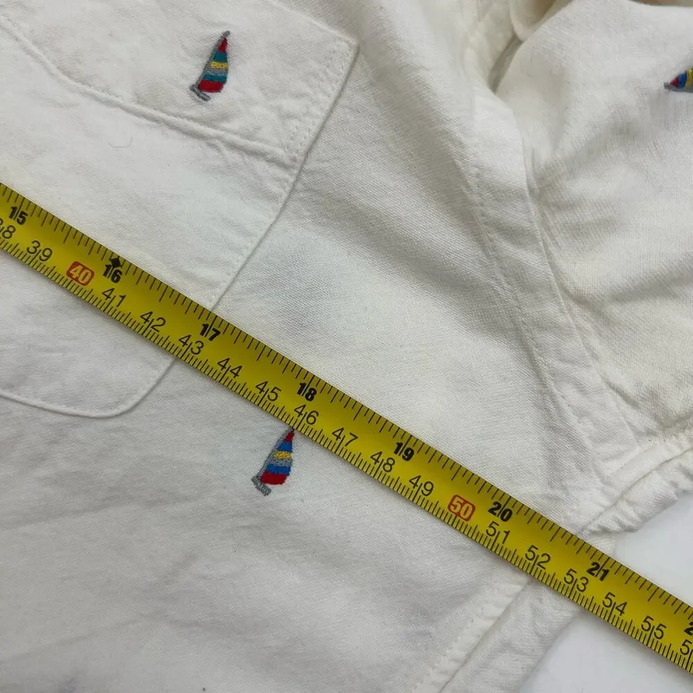 J. Crew Oxford White Embroidered Sailboat Button Down Slim Shirt Cotton
